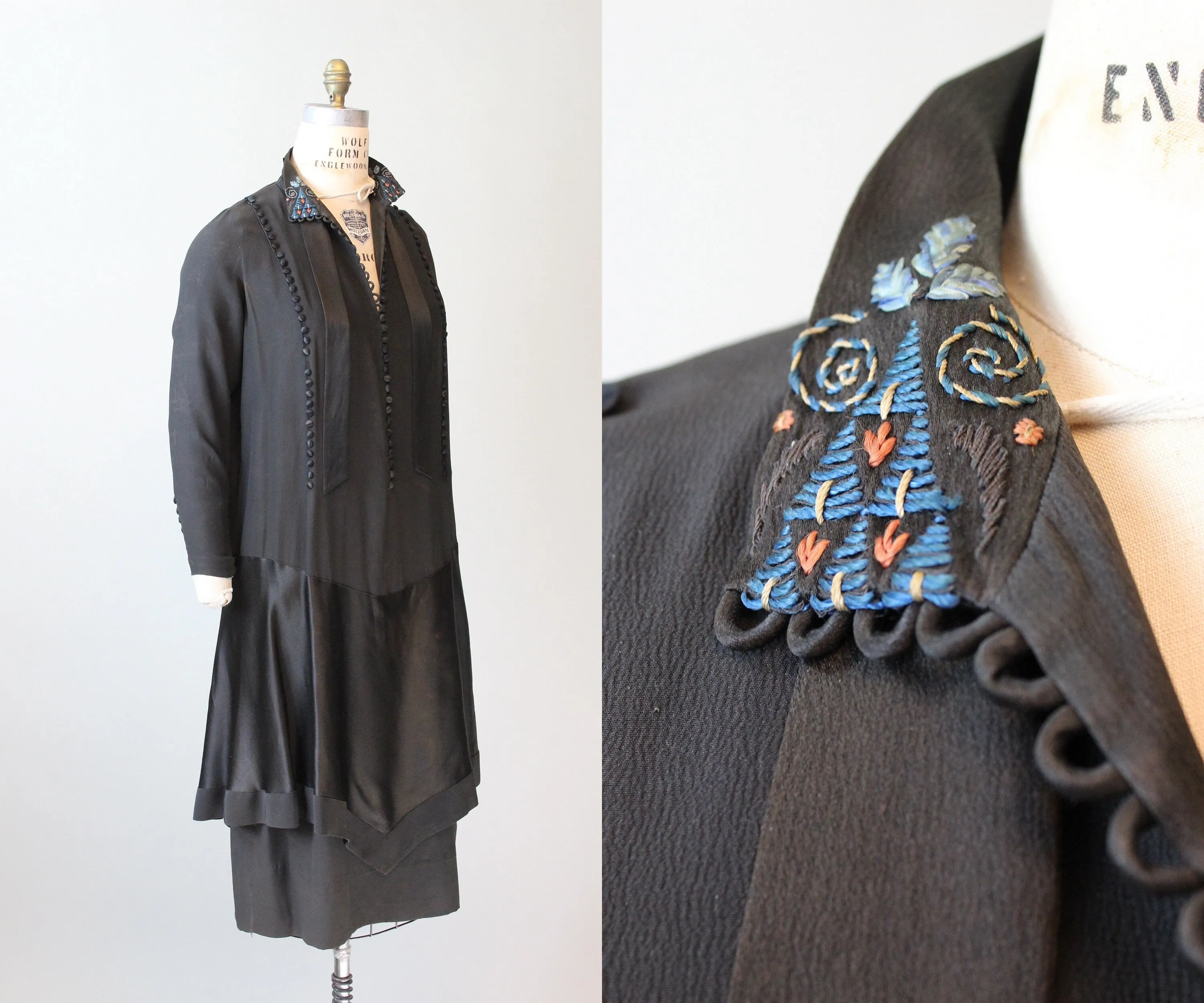 1920s SILK EMBROIDERED dress medium large | new fall winter