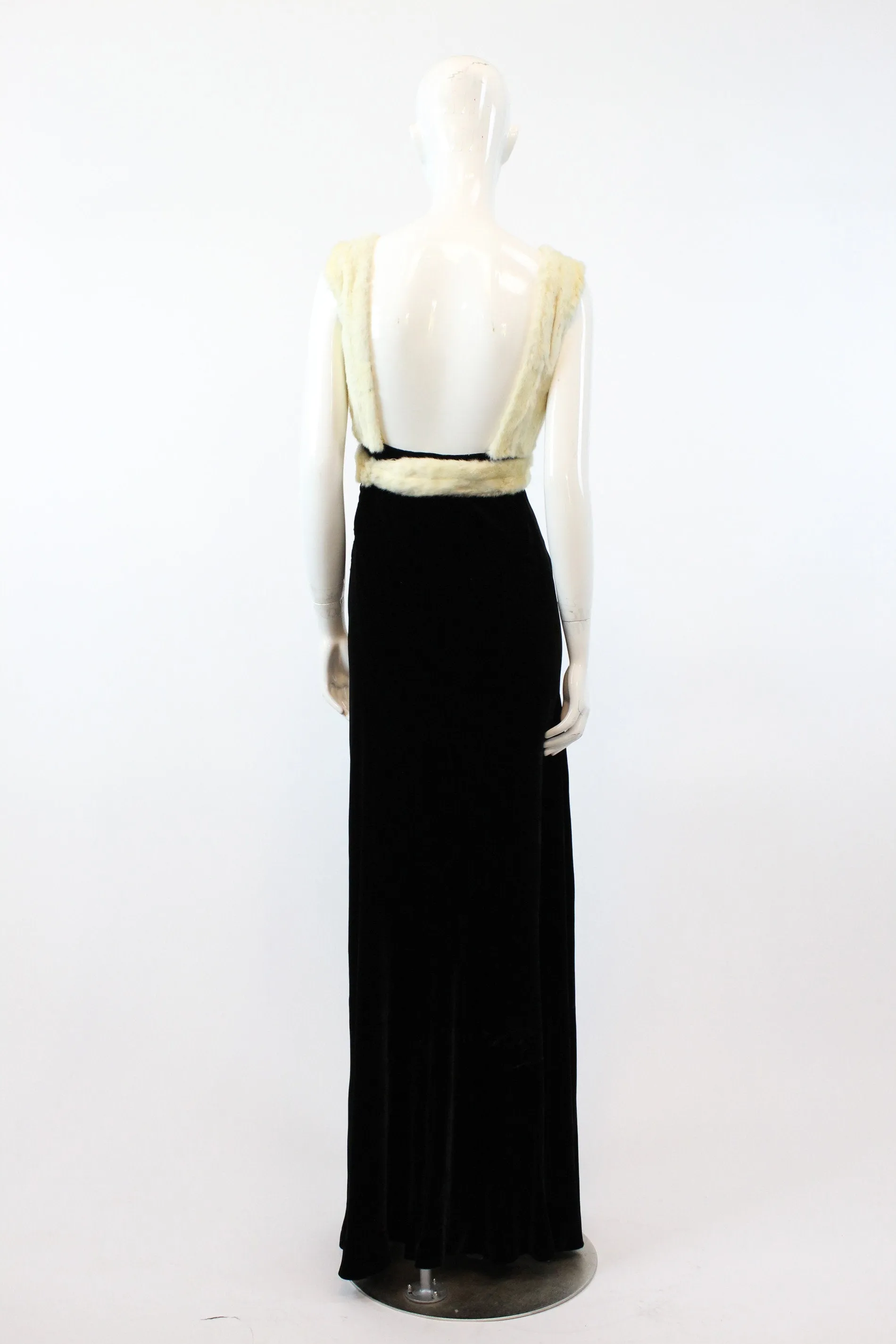 1930s HATTIE CARNEGIE fur silk velvet dress xs | new winter