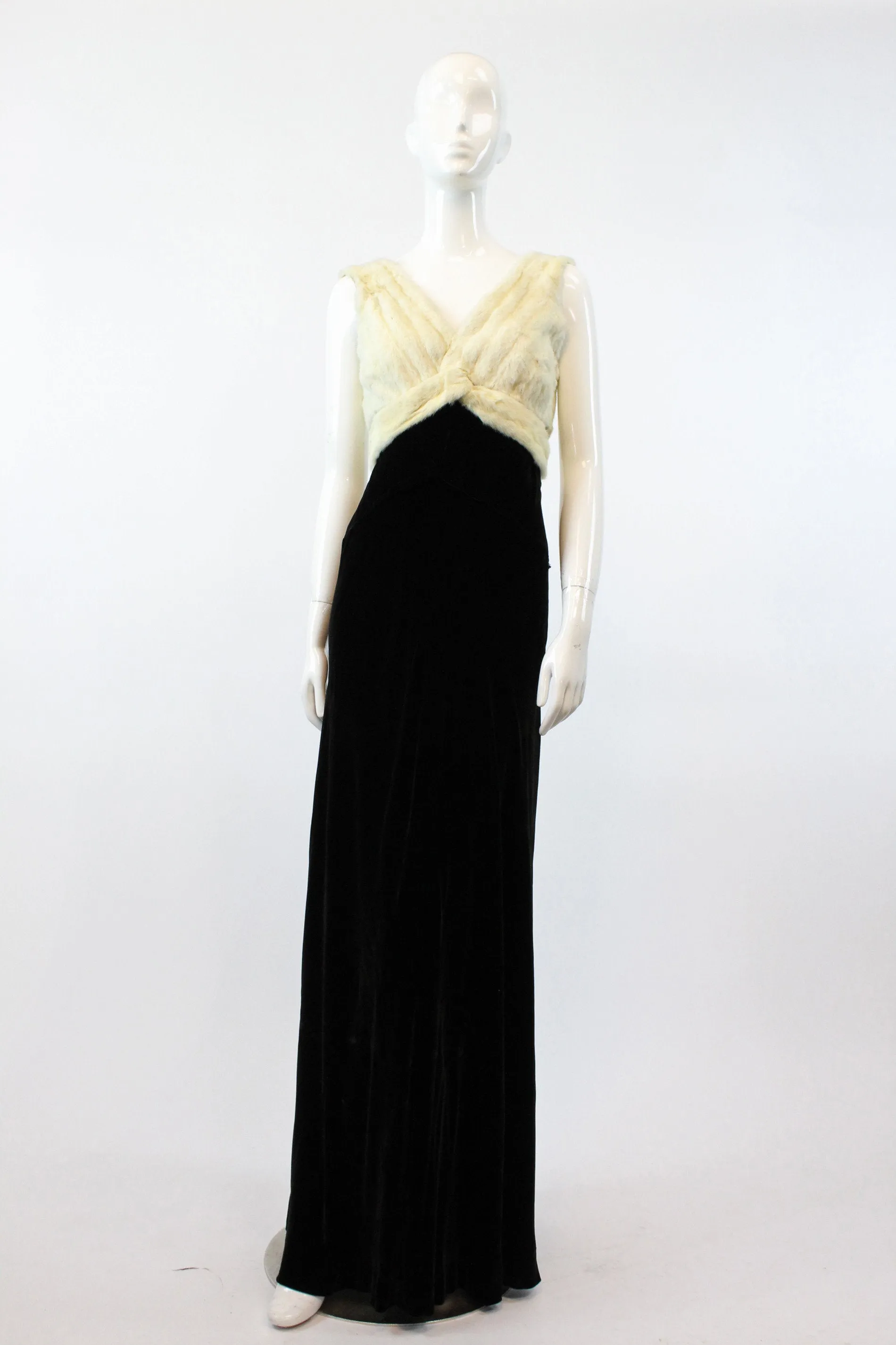 1930s HATTIE CARNEGIE fur silk velvet dress xs | new winter