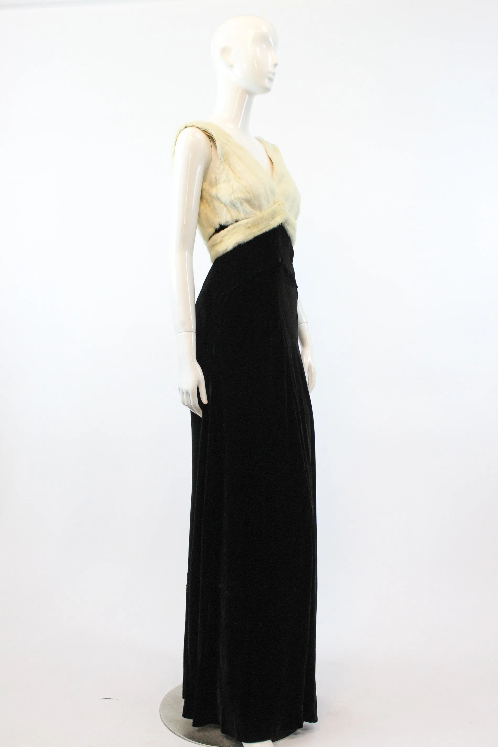 1930s HATTIE CARNEGIE fur silk velvet dress xs | new winter