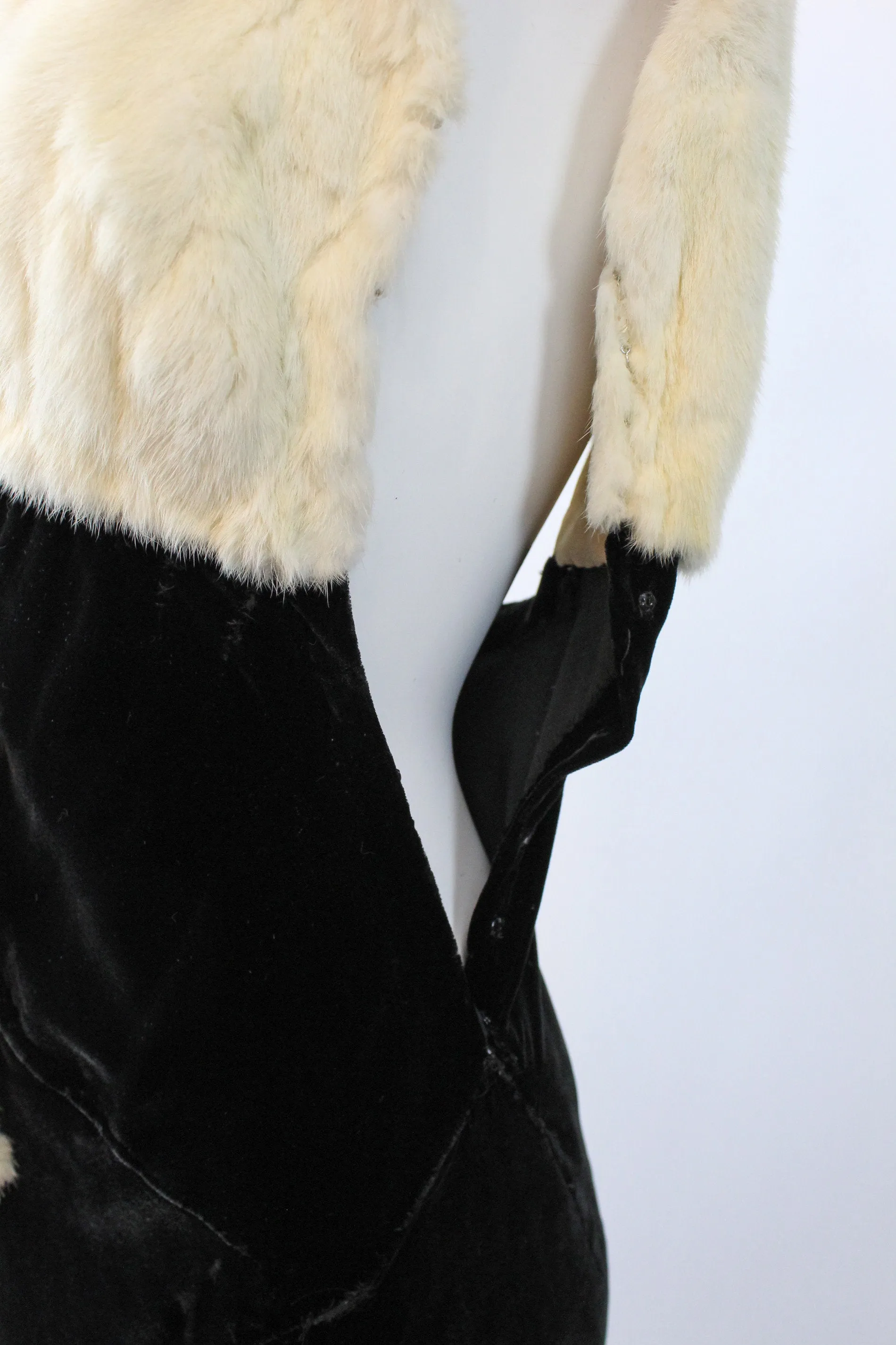 1930s HATTIE CARNEGIE fur silk velvet dress xs | new winter