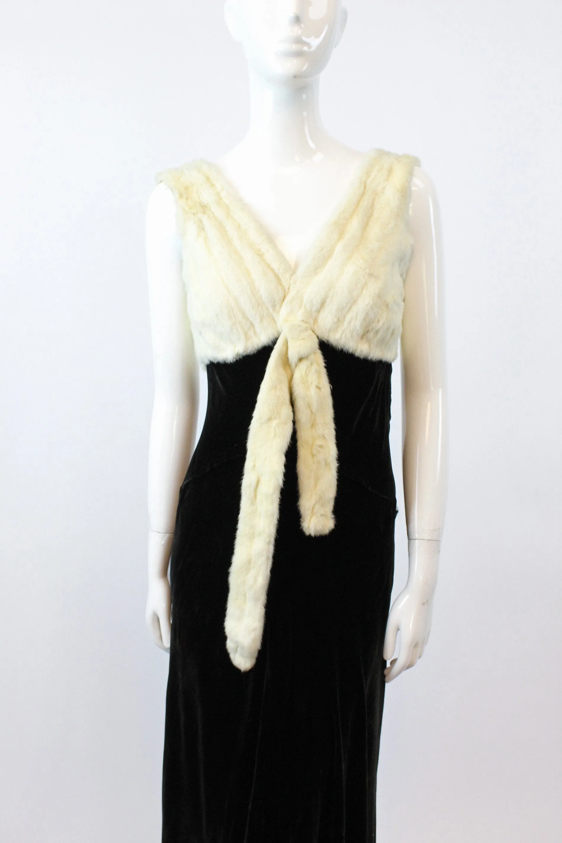 1930s HATTIE CARNEGIE fur silk velvet dress xs | new winter