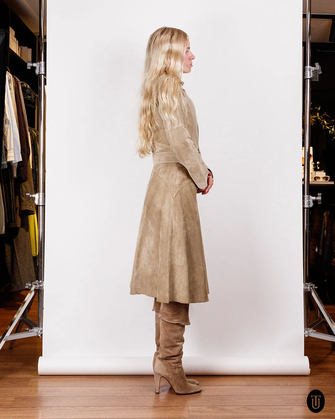 1970s Beige Suede Skirt Suit S