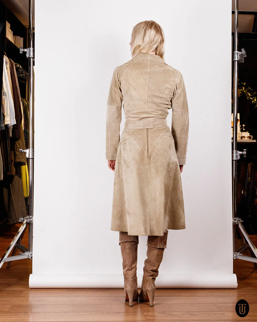 1970s Beige Suede Skirt Suit S