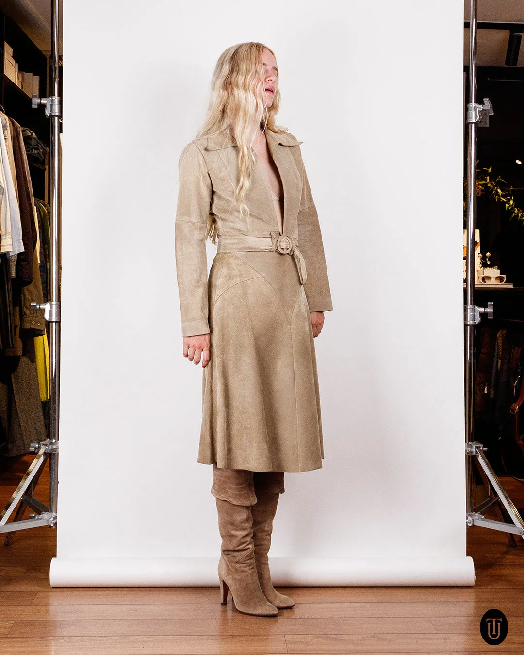 1970s Beige Suede Skirt Suit S