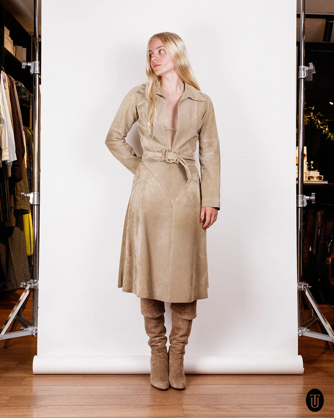 1970s Beige Suede Skirt Suit S