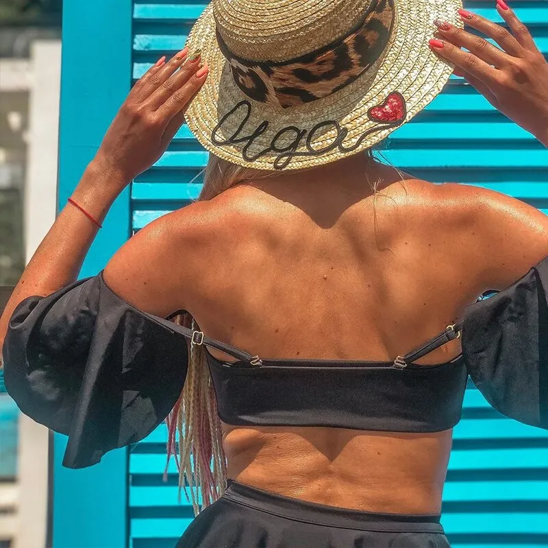 2 Piece High waist Ruffle swimsuit female swimwear women Off shoulder retro bathing suit with skirt Bikini Set