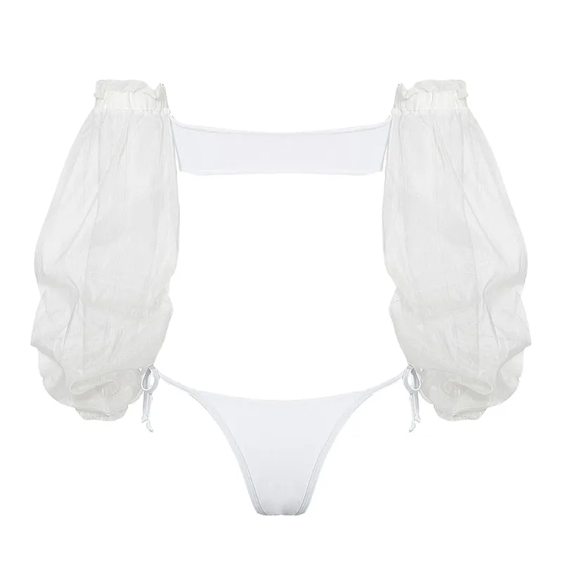 2 Piece High waist Ruffle swimsuit female swimwear women Off shoulder retro bathing suit with skirt Bikini Set