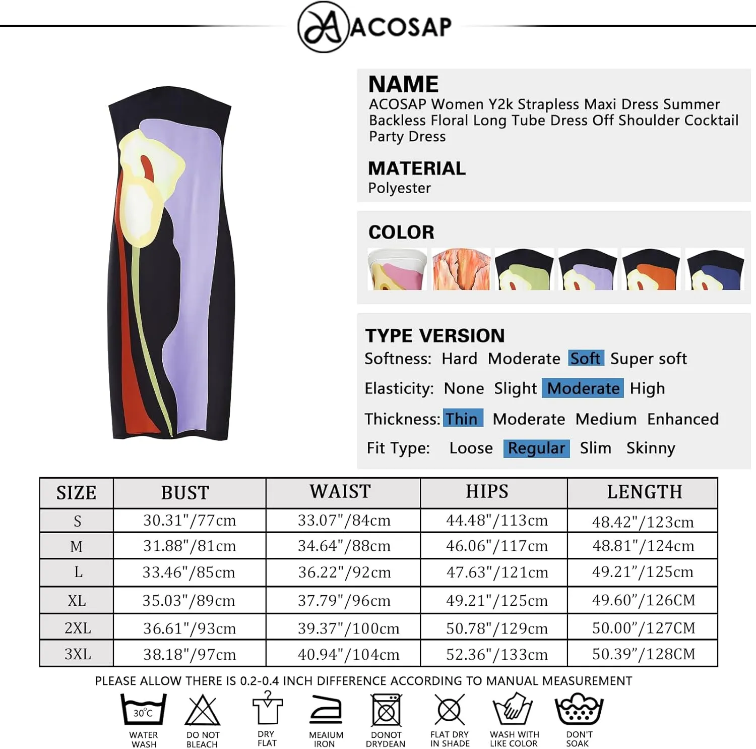 ACOSAP Women Y2k Strapless Maxi Dress Summer Backless Floral Long Tube Dress Off Shoulder Cocktail Party Dress