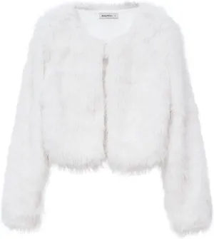 Amazhiyu Women's Faux Fur Cropped Coat Pockets Long Sleeve Open Front Winter Jacket