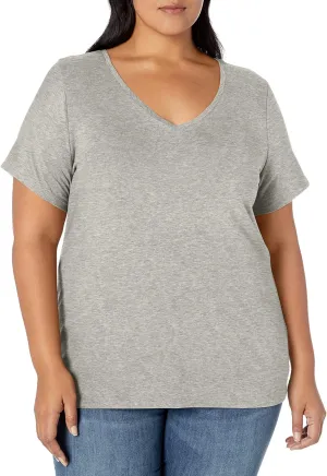 Amazon Essentials Women's Plus Size Short-Sleeve V-Neck T-Shirt, Multipacks