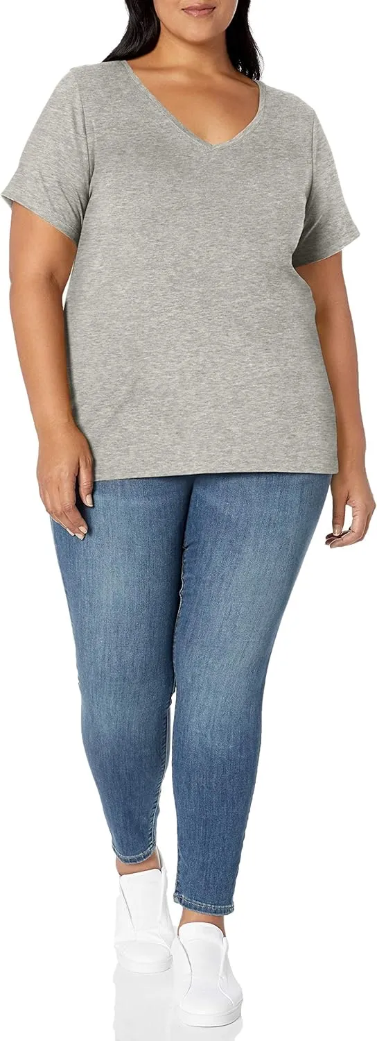 Amazon Essentials Women's Plus Size Short-Sleeve V-Neck T-Shirt, Multipacks