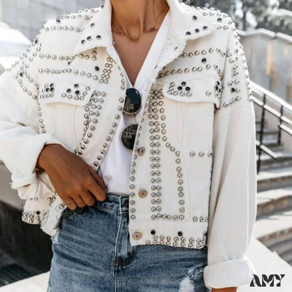 Amy Fashion - Outwear Studded Denim Coats