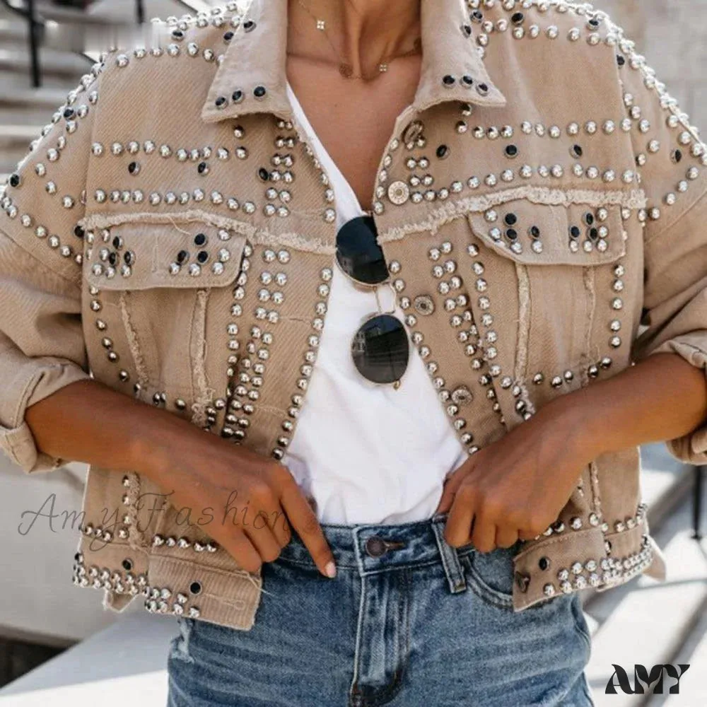 Amy Fashion - Outwear Studded Denim Coats