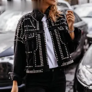 Amy Fashion - Outwear Studded Denim Coats