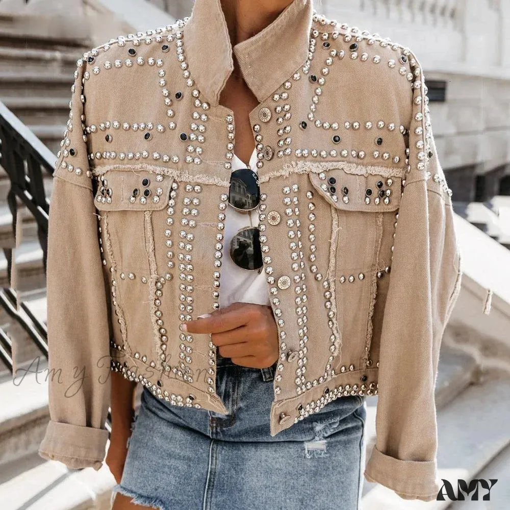 Amy Fashion - Outwear Studded Denim Coats
