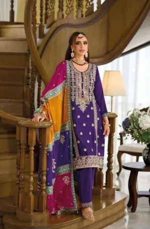 Appealing Blue Colored Heavy Chinon Embroidery Work Salwar Suits For Women