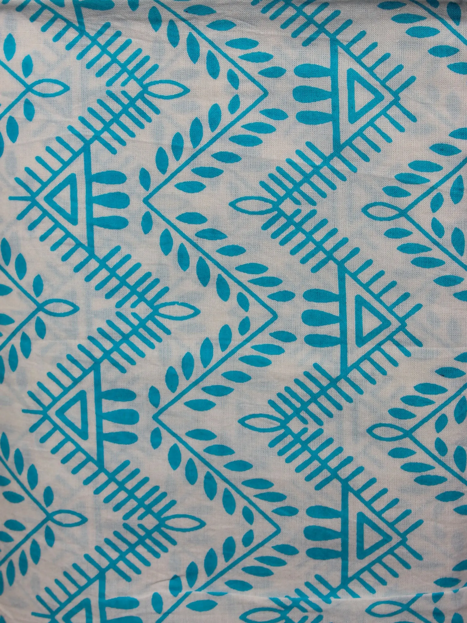 Arctic Blue White Yellow Hand Block Printed Cotton Suit-Salwar Fabric With Chiffon Dupatta - S1628164