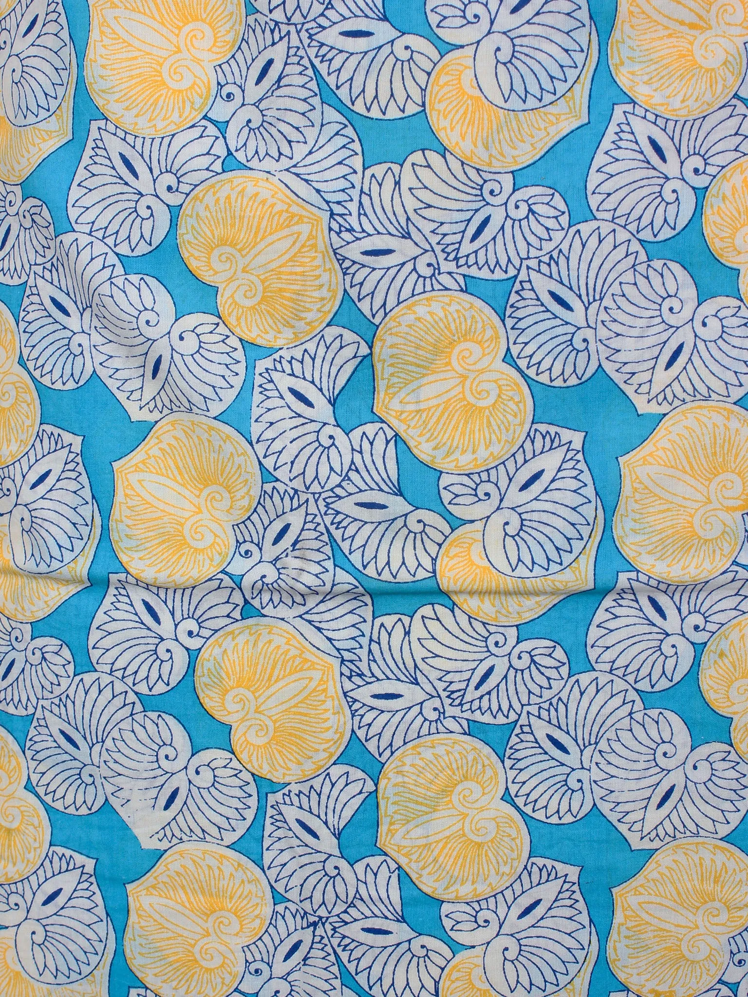 Arctic Blue White Yellow Hand Block Printed Cotton Suit-Salwar Fabric With Chiffon Dupatta - S1628164
