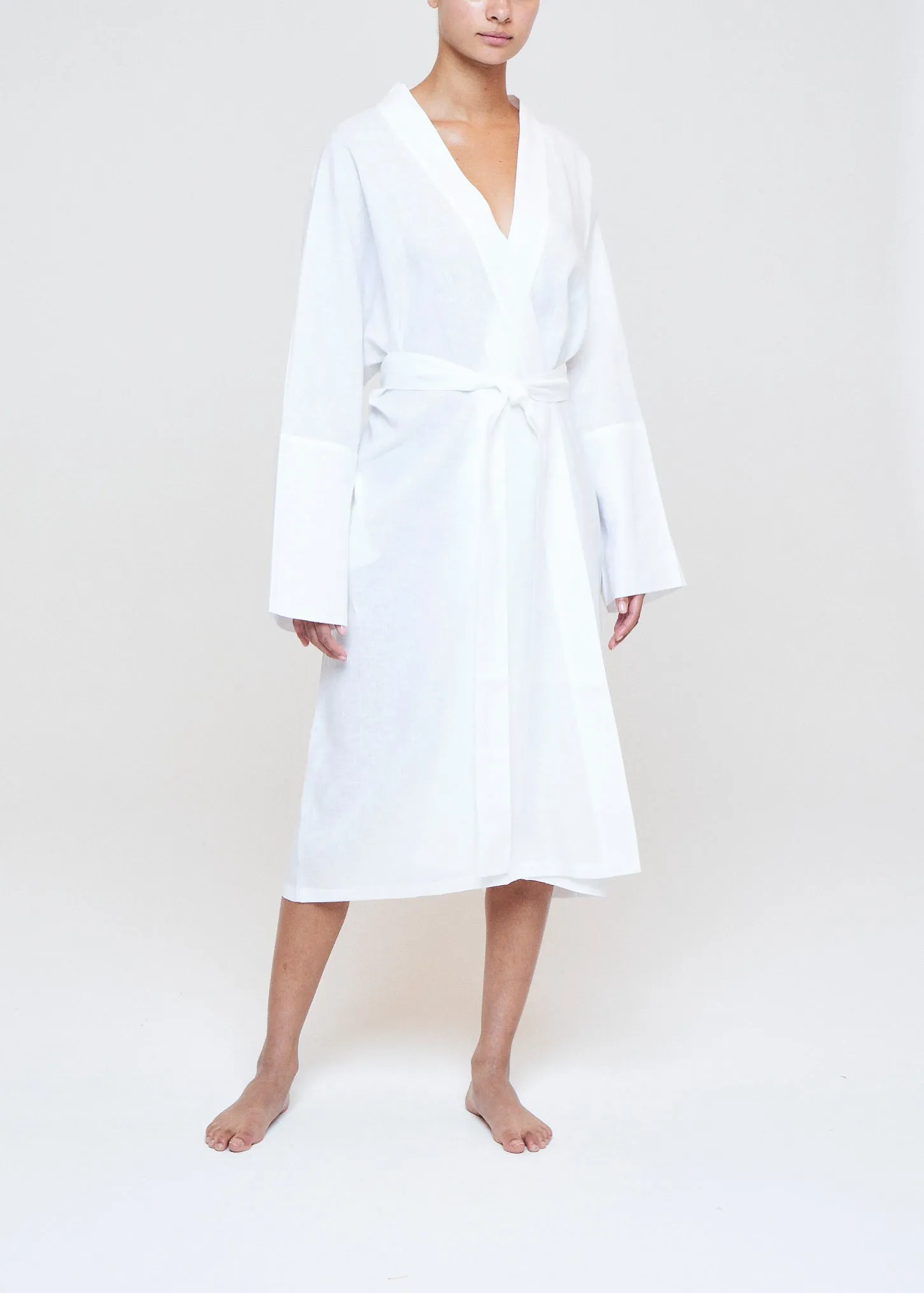 Athens Short Robe White Organic Linen