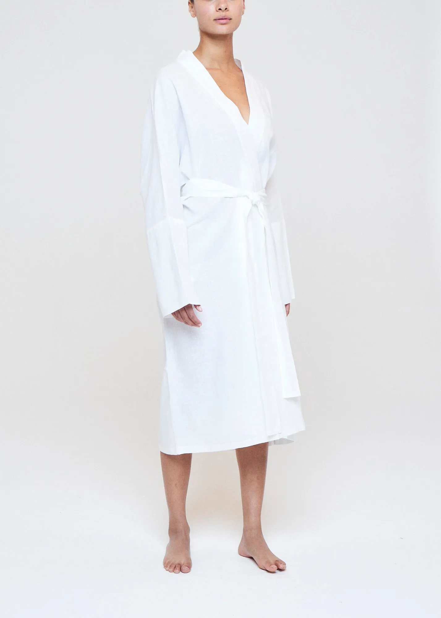 Athens Short Robe White Organic Linen