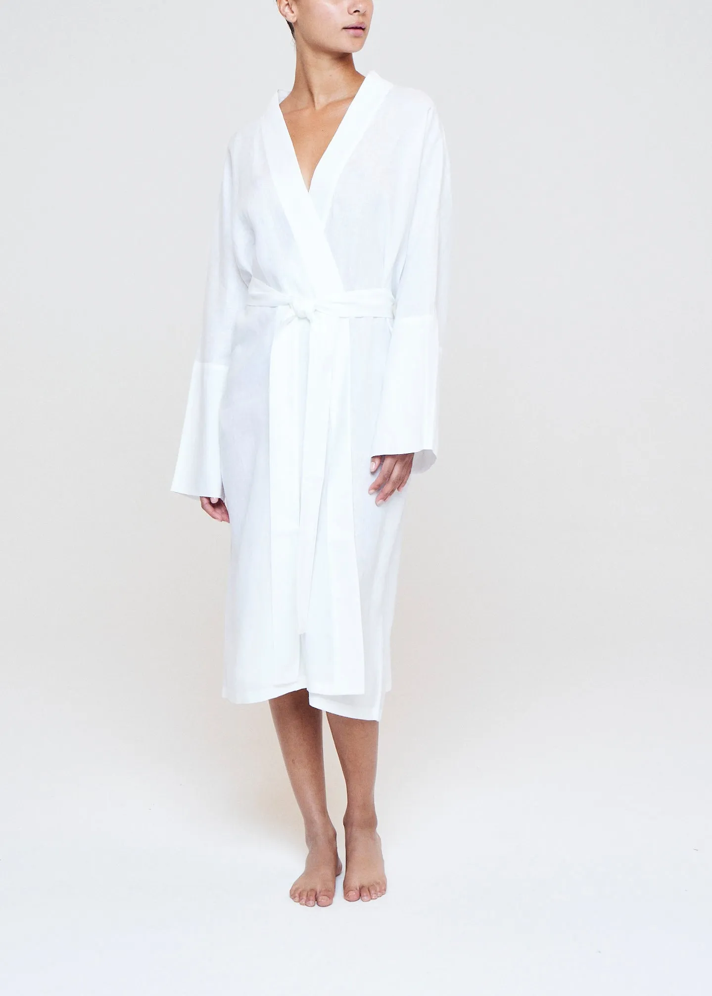 Athens Short Robe White Organic Linen