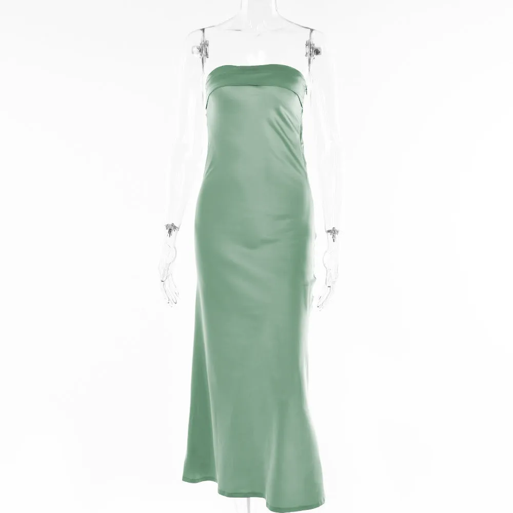 Banquet evening dress drape hot girl dress new solid color backless waist long skirt