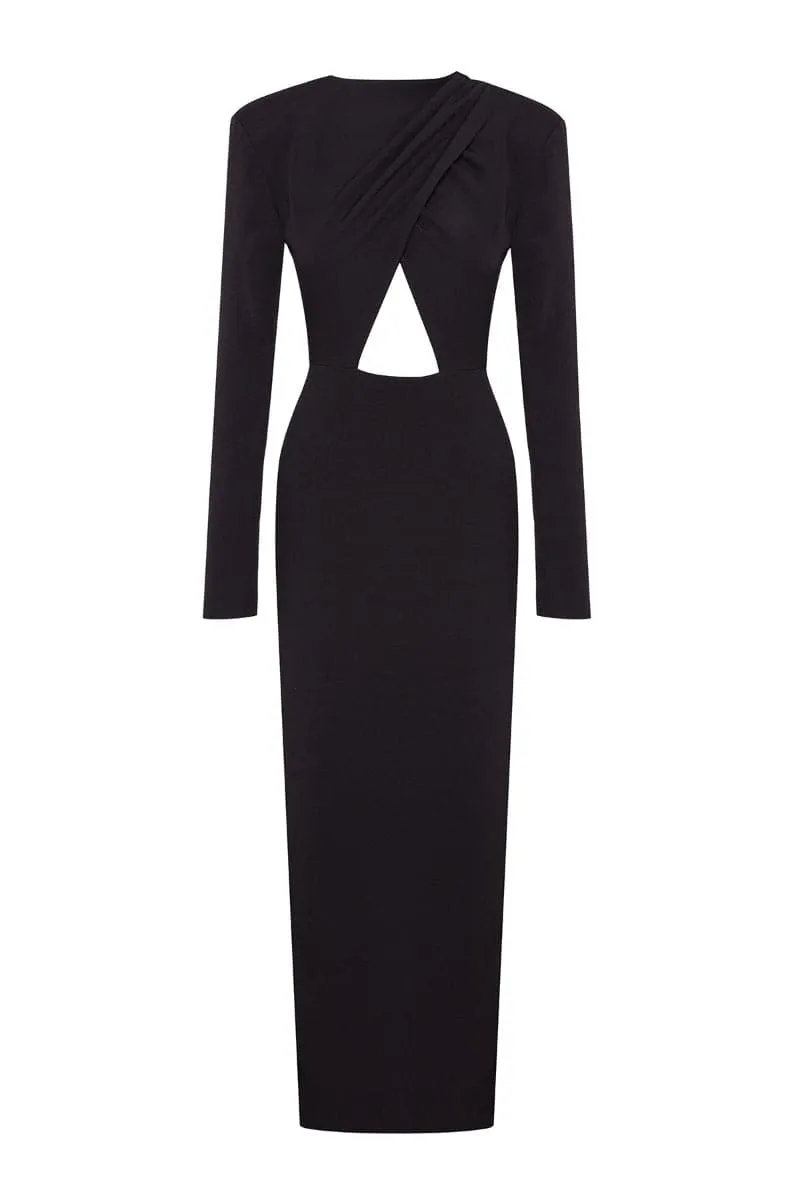 BLACK CROSS OVER CUT-OUT MIDI DRESS