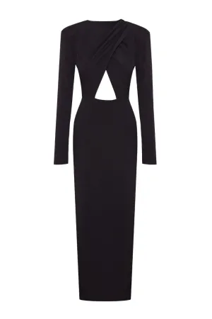 BLACK CROSS OVER CUT-OUT MIDI DRESS