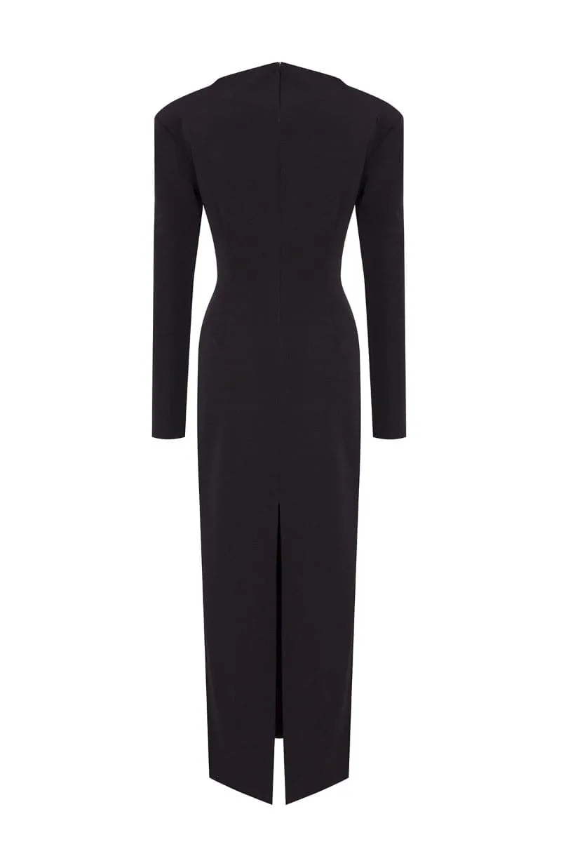 BLACK CROSS OVER CUT-OUT MIDI DRESS