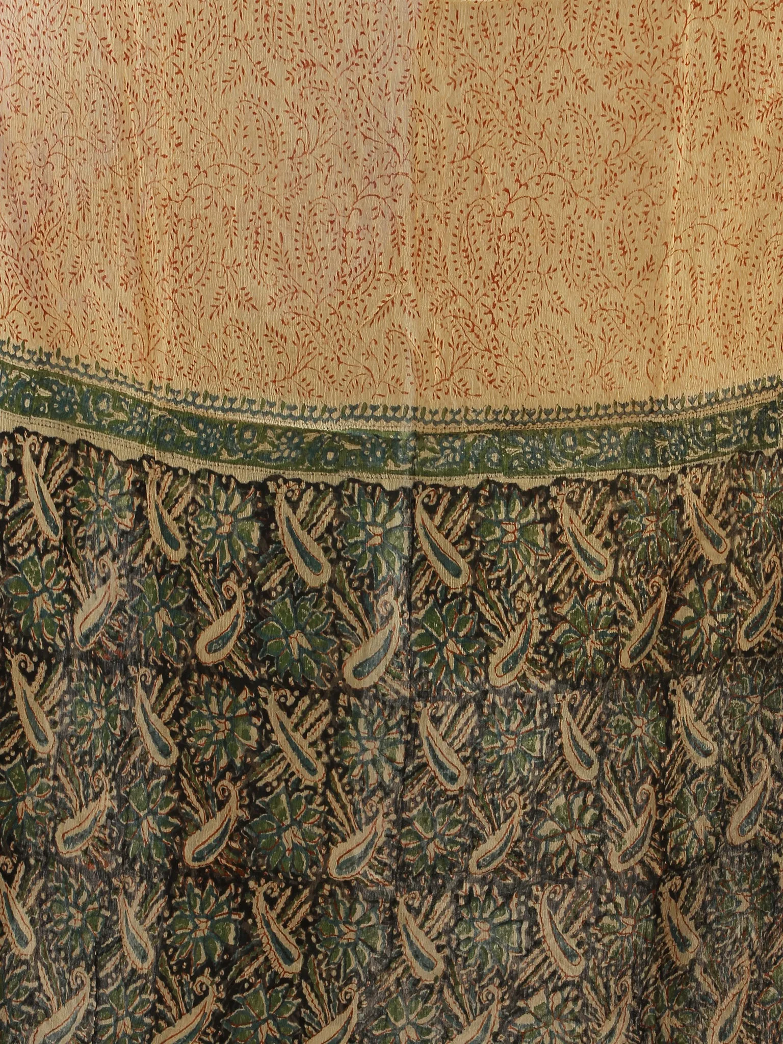 Black Green OffWhite Hand Block Printed Cotton Suit-Salwar Fabric With Chiffon Dupatta (Set of 3) - SU01HB439