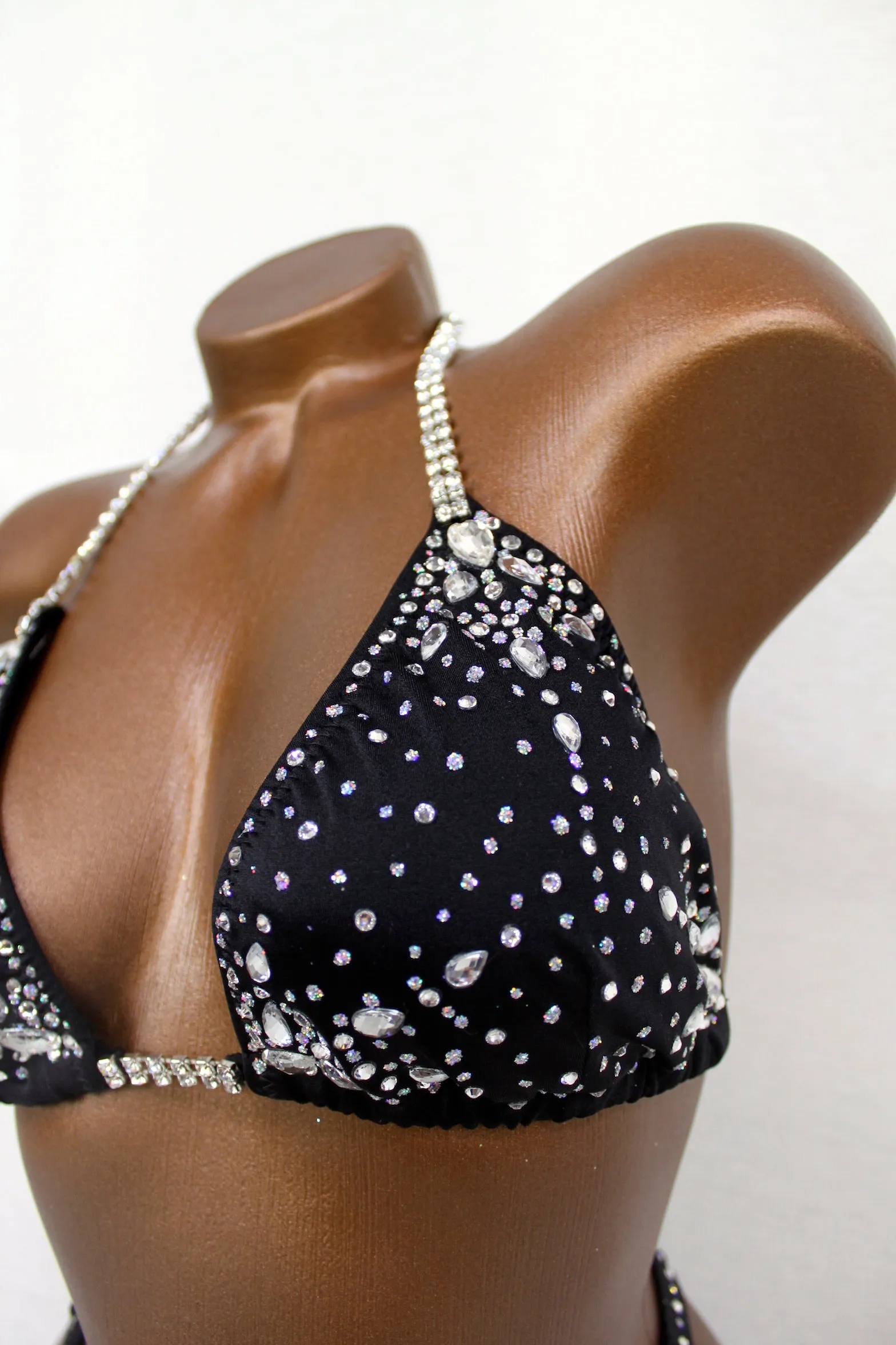 Black Satin Spandex Two-Piece Figure Competition Suit