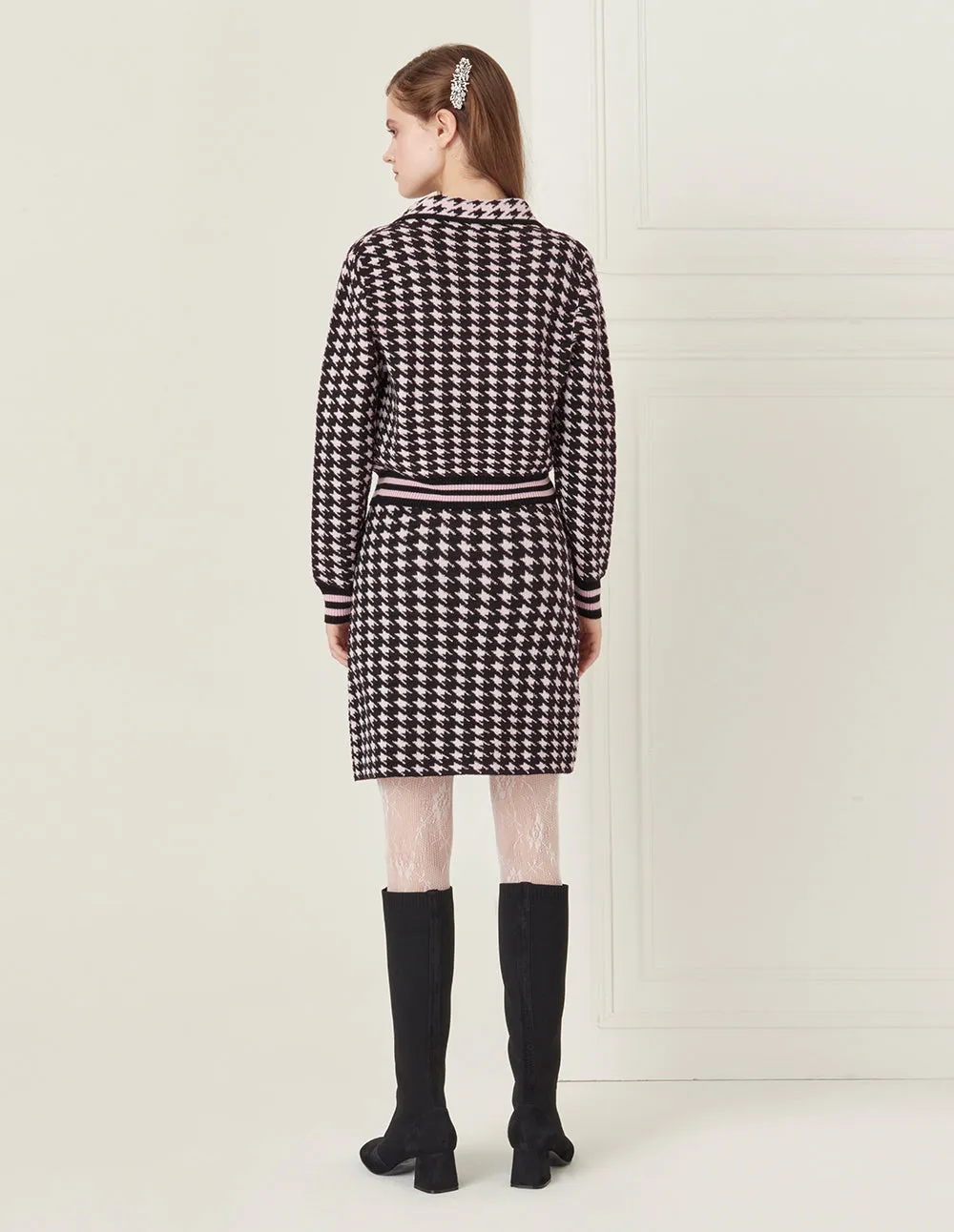 BORA AKSU Black Pink Houndstooth Knitted Skirt
