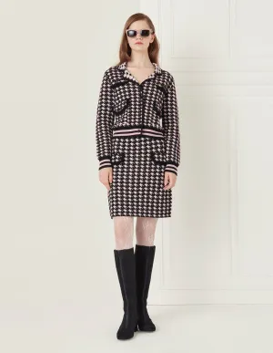 BORA AKSU Black Pink Houndstooth Knitted Skirt