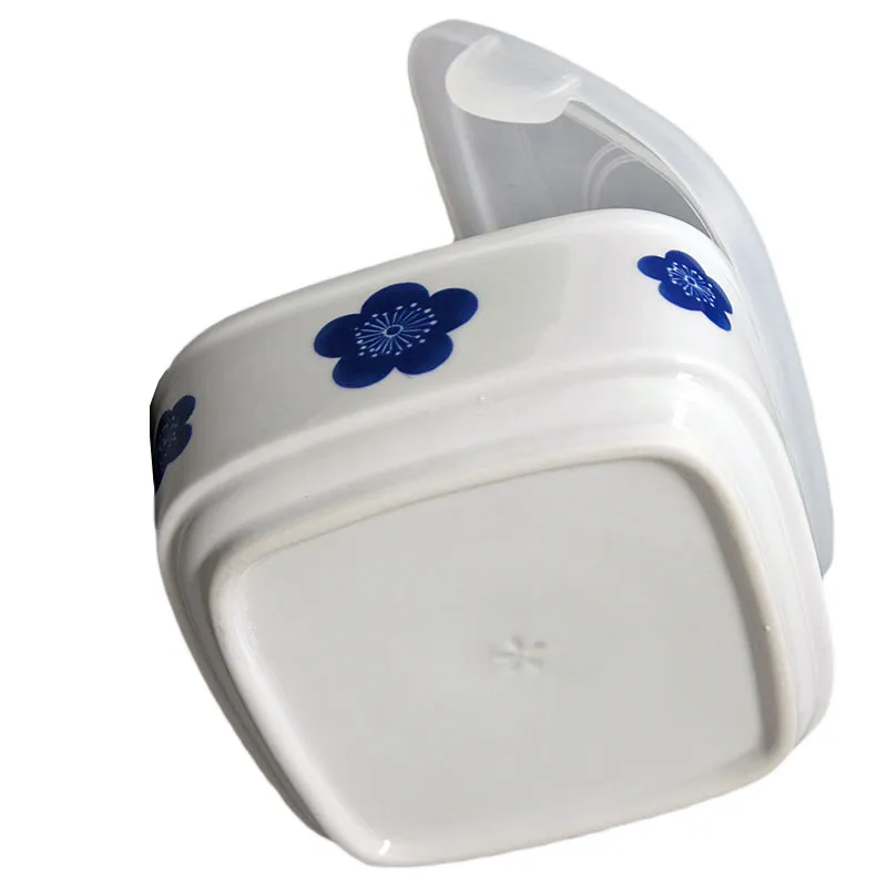 Bowl with Lid Kaku Ume Blue