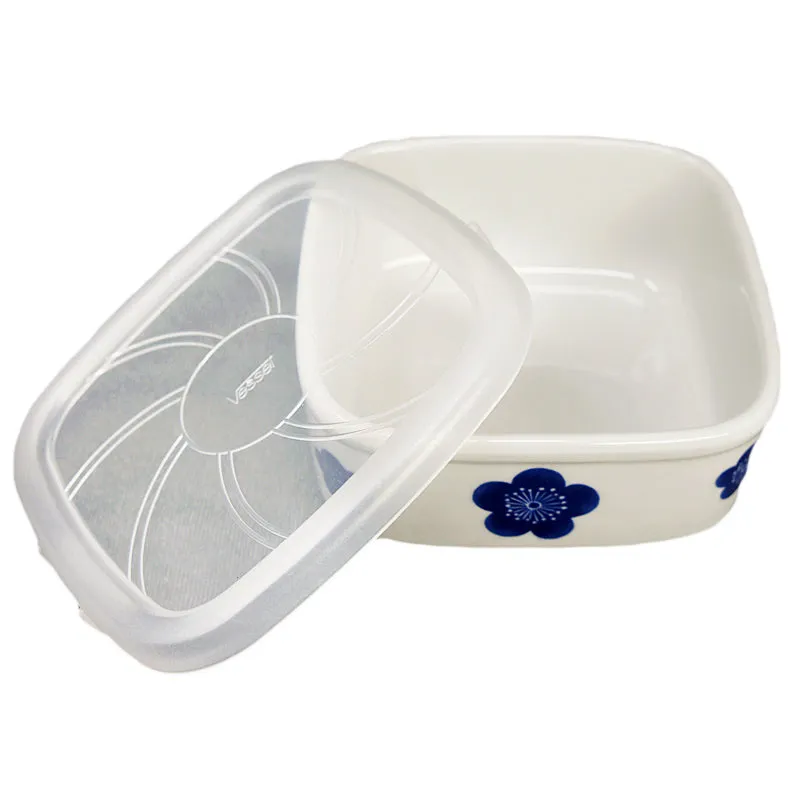 Bowl with Lid Kaku Ume Blue