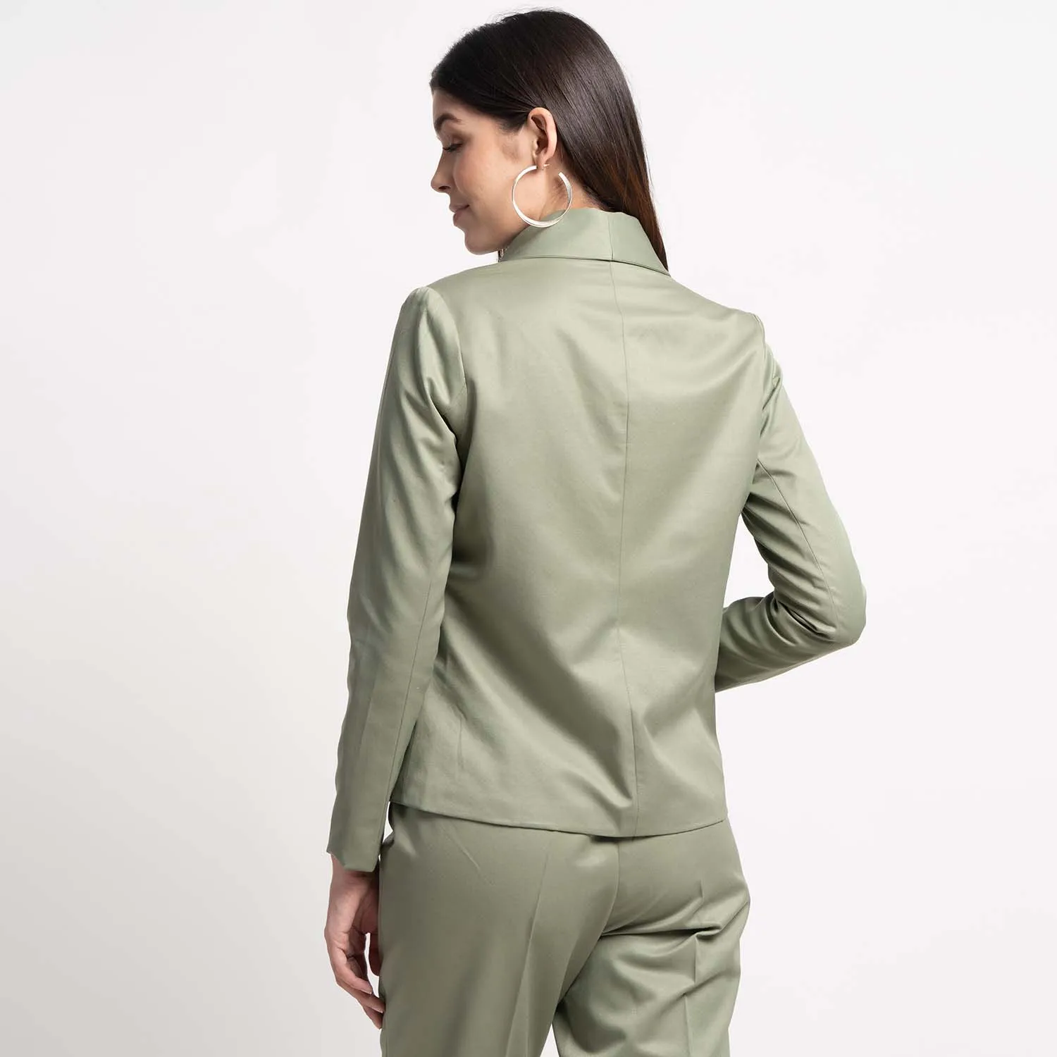 Business Formal Women's Sage Green Poly Cotton Pant Suit