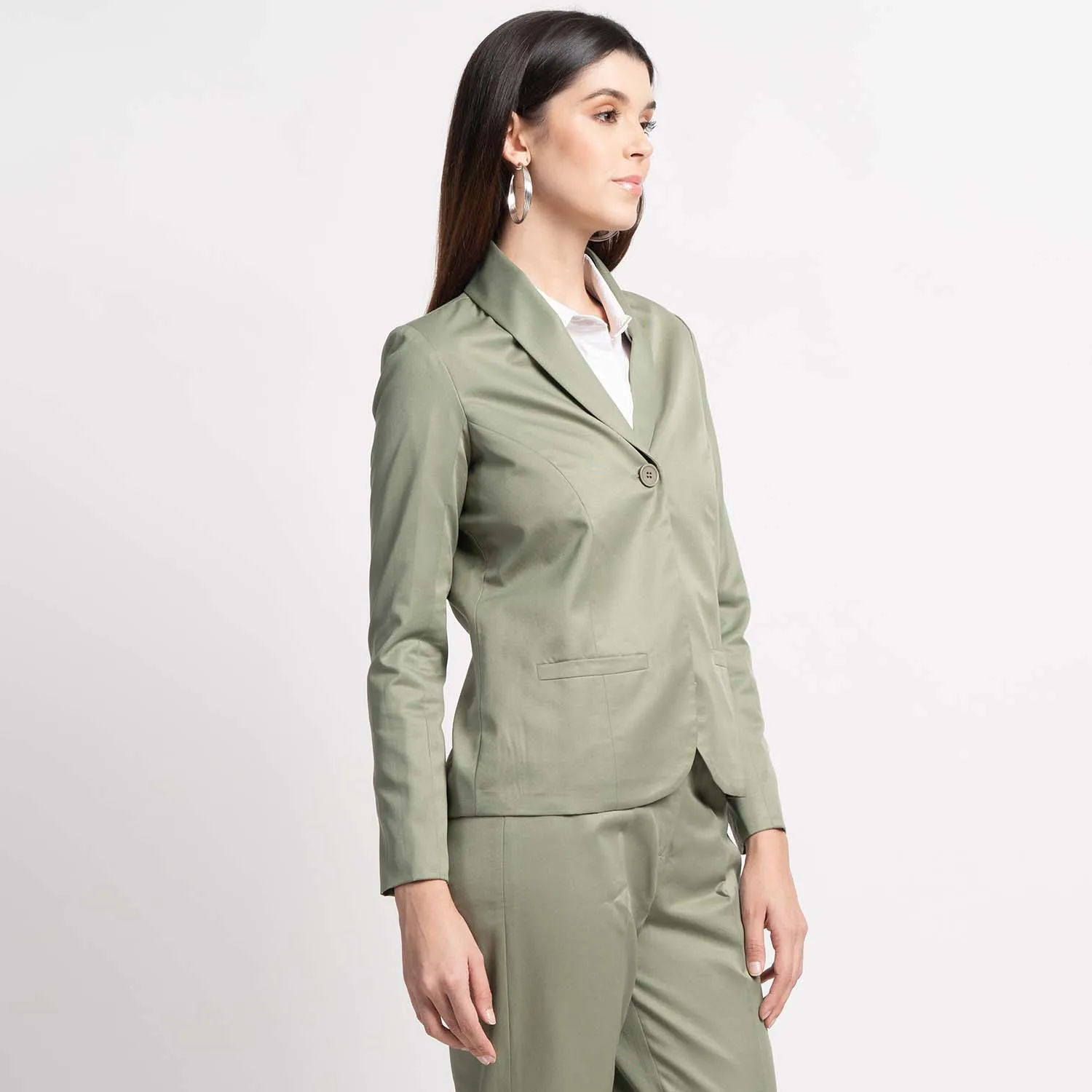 Business Formal Women's Sage Green Poly Cotton Pant Suit