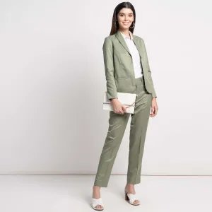 Business Formal Women's Sage Green Poly Cotton Pant Suit