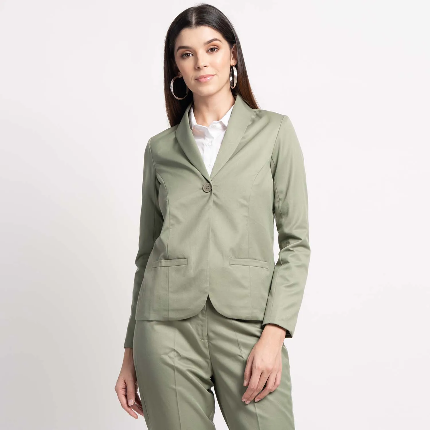 Business Formal Women's Sage Green Poly Cotton Pant Suit