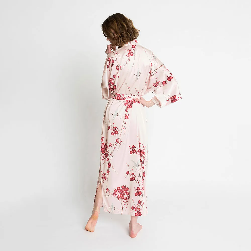 Cherry Blossom & Crane Long Kimono Robe