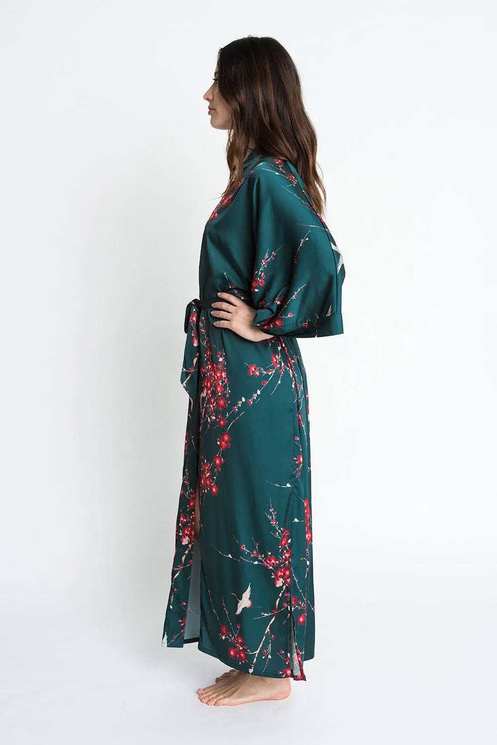 Cherry Blossom & Crane Long Kimono Robe