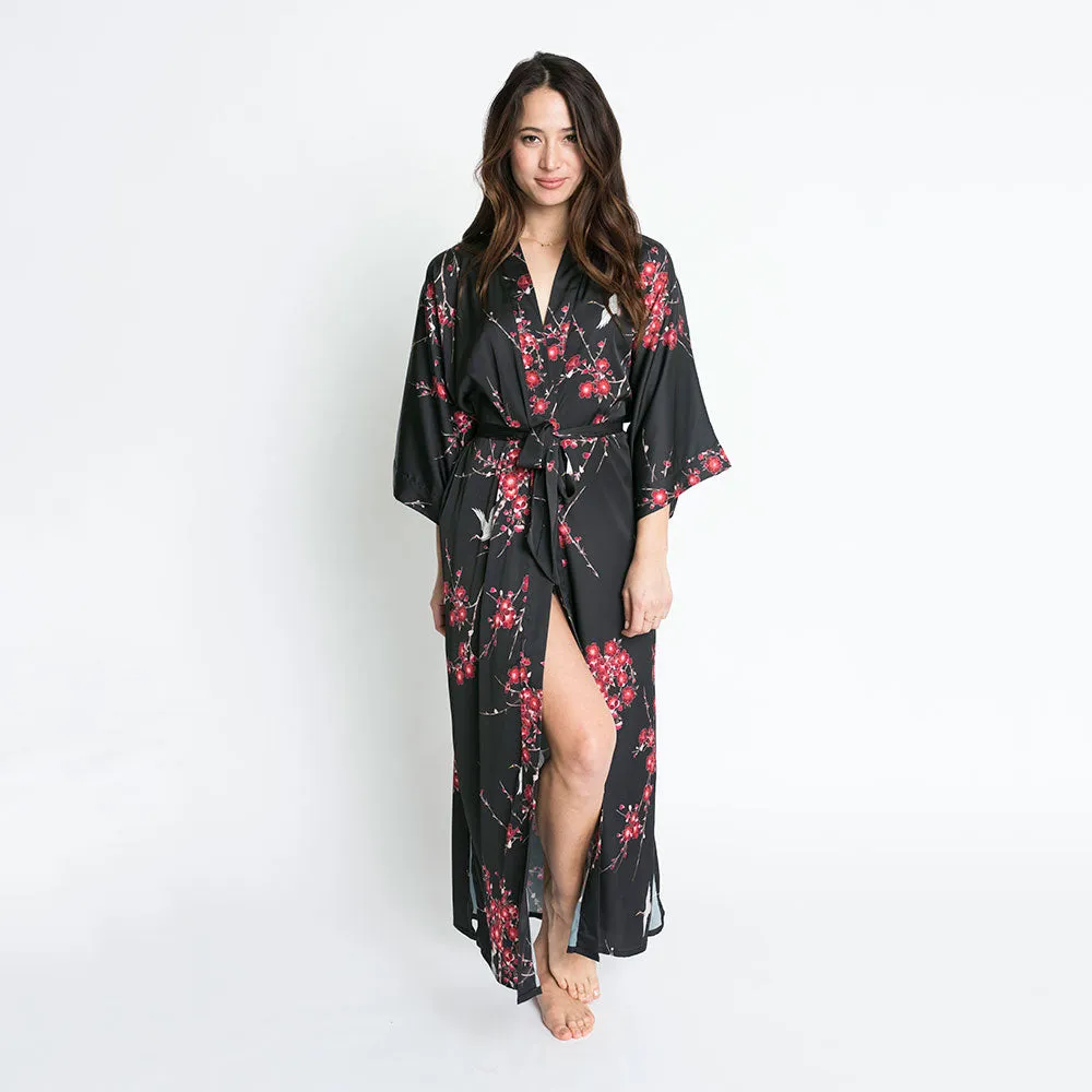 Cherry Blossom & Crane Long Kimono Robe