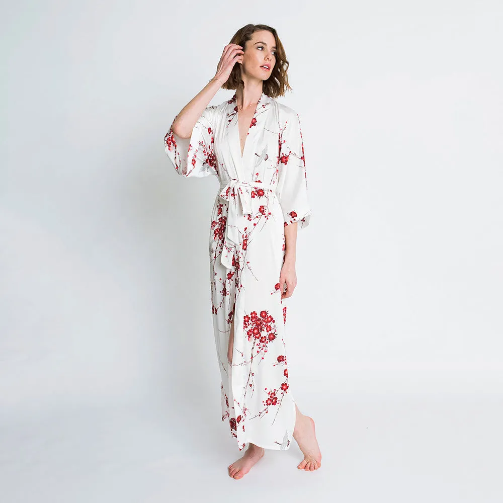 Cherry Blossom & Crane Long Kimono Robe