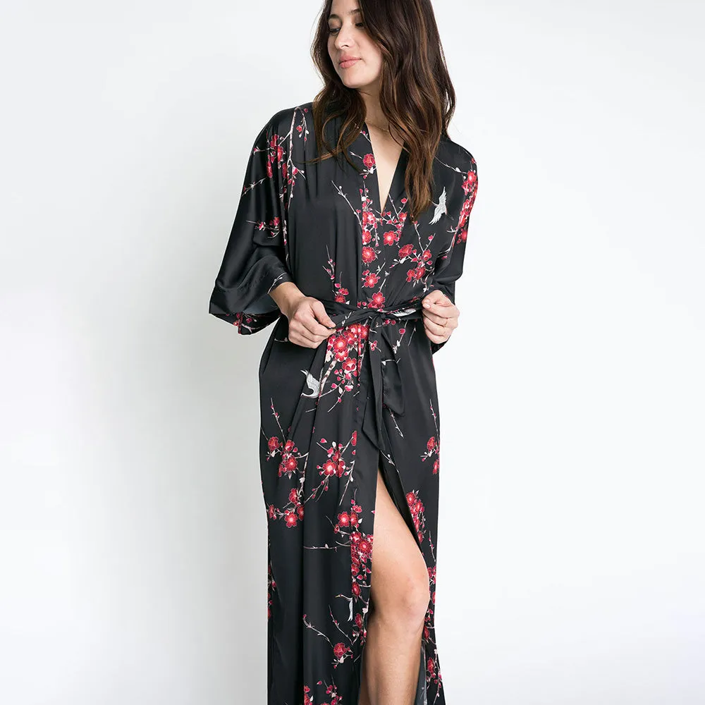 Cherry Blossom & Crane Long Kimono Robe