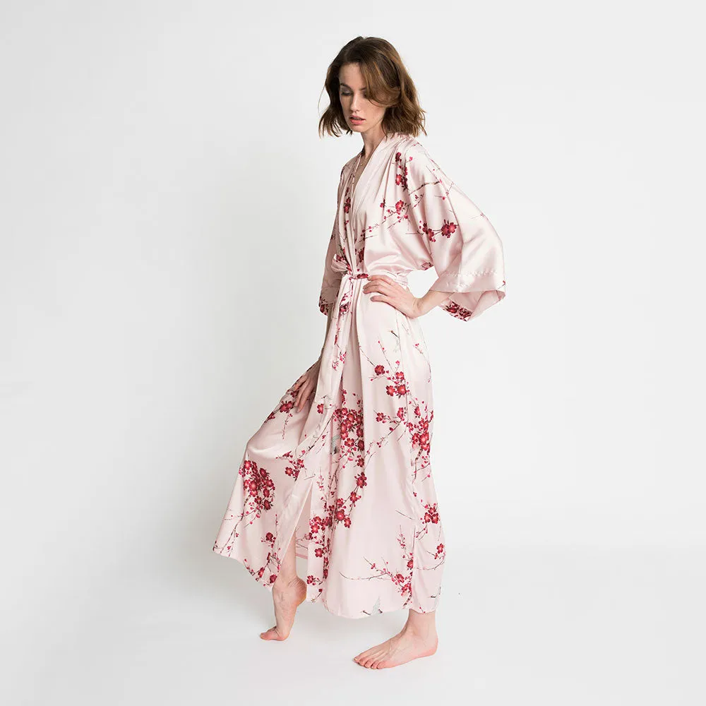Cherry Blossom & Crane Long Kimono Robe