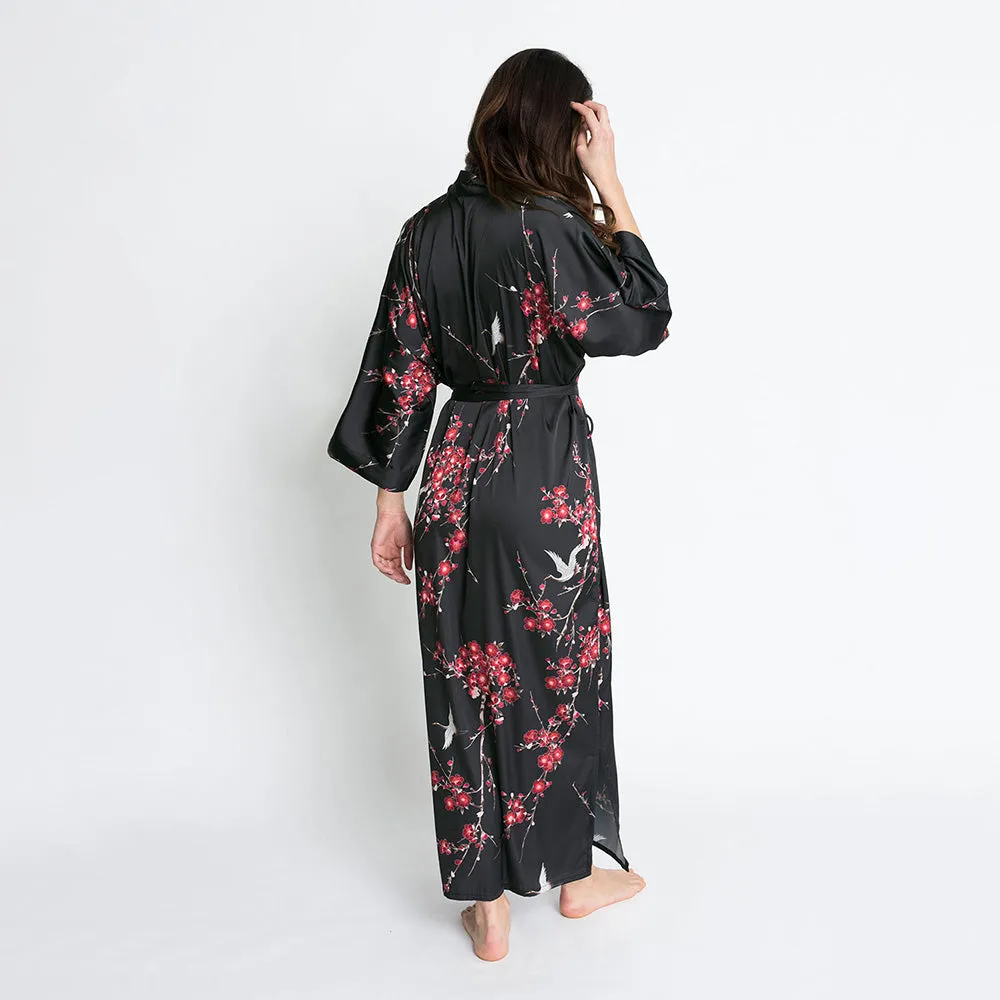 Cherry Blossom & Crane Long Kimono Robe