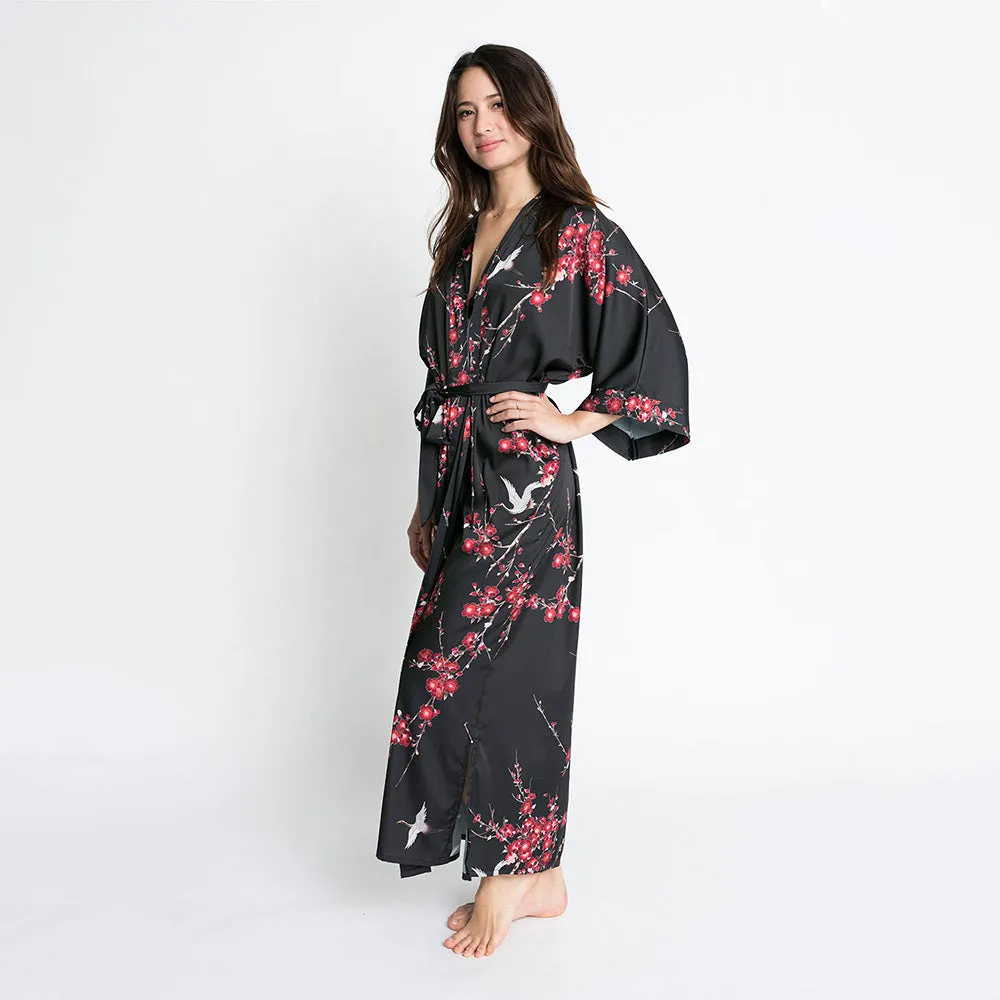 Cherry Blossom & Crane Long Kimono Robe