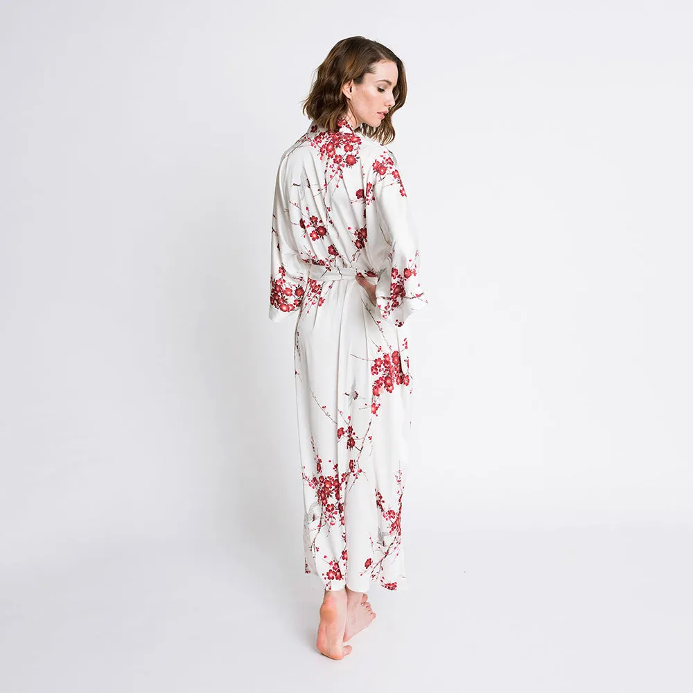 Cherry Blossom & Crane Long Kimono Robe