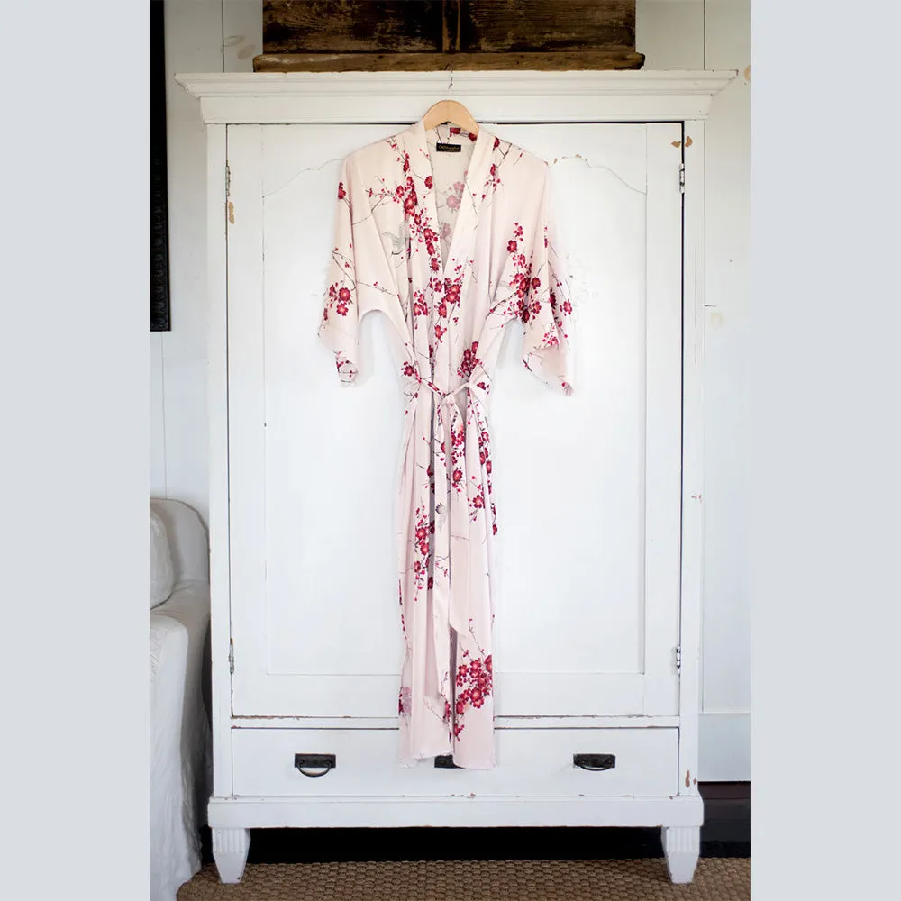 Cherry Blossom & Crane Long Kimono Robe
